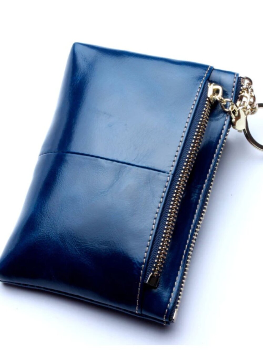 MBDM Limoges Prussian Blue Leather Zip Keychain Wallet Gold Zipper Hardware NWOT